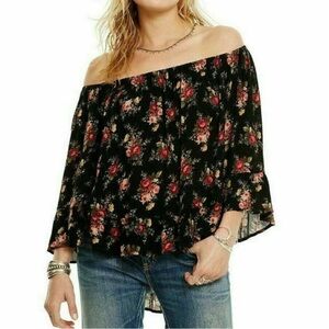 Denim & Supply Ralph Lauren Floral Boho Top Size Medium Off Shoulder Crinkle